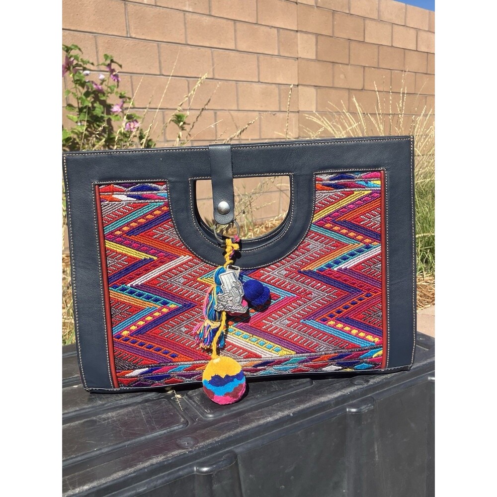 La Original Guatemala Handmade Woven Textile Tote Bag Purse Colorful 15.5”